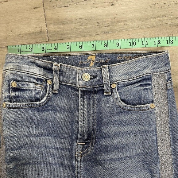 7 for All Mankind High Waist Skinny Jeans Silver Stripe Size 25 - Picture 6 of 9
